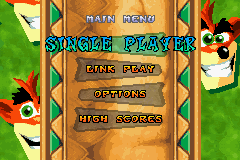 Crash Nitro Kart (Game Boy Advance) screenshot: Browsing in the main menu.