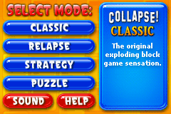 Super Collapse! II (Game Boy Advance) screenshot: Main menu
