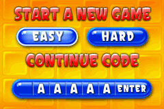 Super Collapse! II (Game Boy Advance) screenshot: If you play classic, choose easy or hard. Enter password here, as well.