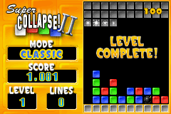Super Collapse! II (Game Boy Advance) screenshot: Level complete