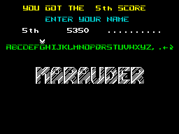 Marauder (ZX Spectrum) screenshot: High score entry