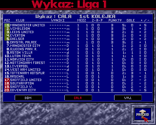 The Manager (Amiga) screenshot: League table