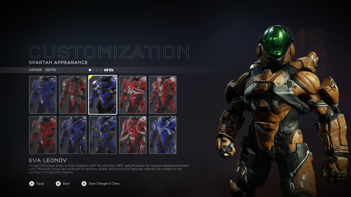 Halo 5: Guardians (Xbox One) screenshot: Ah, I can change the armor type of my Spartan for multiplayer.