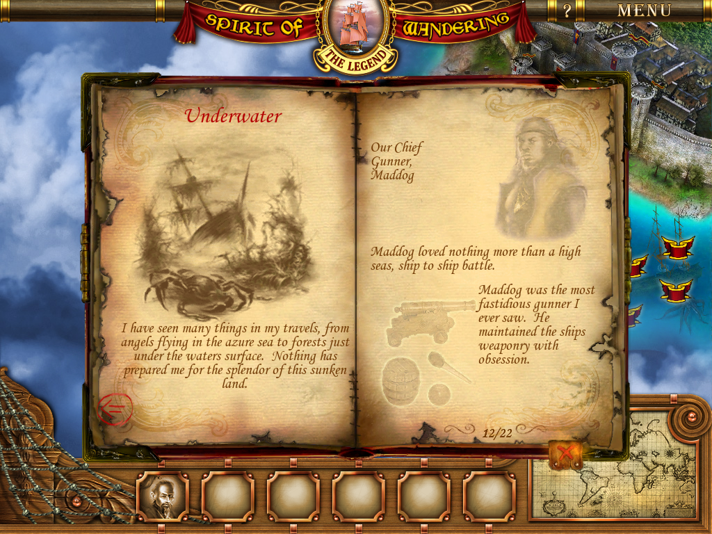 Spirit of Wandering: The Legend (iPad) screenshot: The story of chapter 2, where we will look for the chief gunner, Maddog.