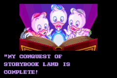 Disney's Magical Quest 3 starring Mickey & Donald (Game Boy Advance) screenshot: Intro: When they start reading it, a voice says tells them they've stepped into a trap then a hand comes out and pulls the three into the book.