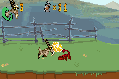 Disney's Home on the Range (Game Boy Advance) screenshot: Headbutting the enemy is a good way to defeat it when you are a goat