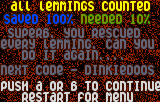 Lemmings (Lynx) screenshot: All lemmings accounted for