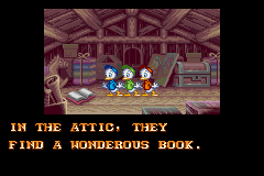 Disney's Magical Quest 3 starring Mickey & Donald (Game Boy Advance) screenshot: Intro: They arrived in the attic and finds a mysterious book.
