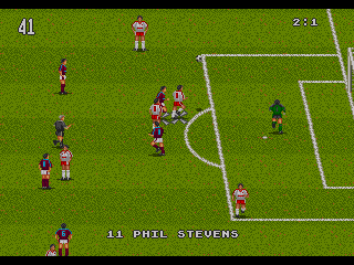 World Trophy Soccer (Genesis) screenshot: Near-goal action