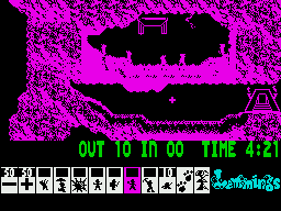 Lemmings (ZX Spectrum) screenshot: Dig your way to the exit