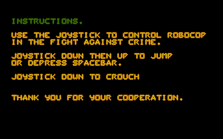 RoboCop (Atari ST) screenshot: Instructions