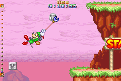 Disney's Magical Quest Starring Mickey & Minnie (Game Boy Advance) screenshot: In Climber Battle, you must climb from start to finish as quickly as possible using your grappling hook