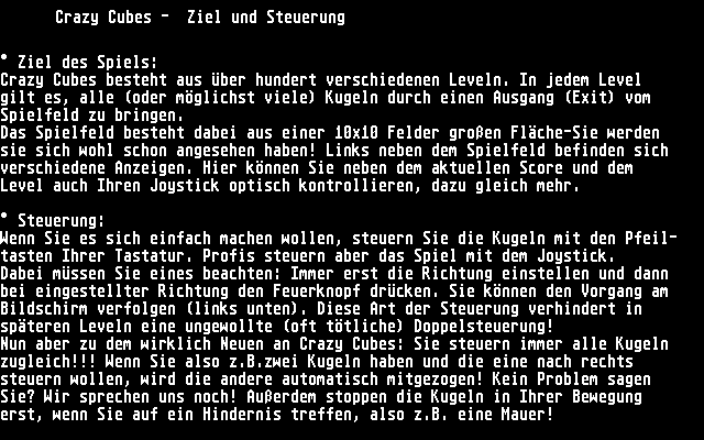 Crazy Cubes (Atari ST) screenshot: Part of the instructions