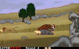 Defender of the Faith: The Adventures of David (DOS) screenshot: The sheep-herding stage: molested by a bear
