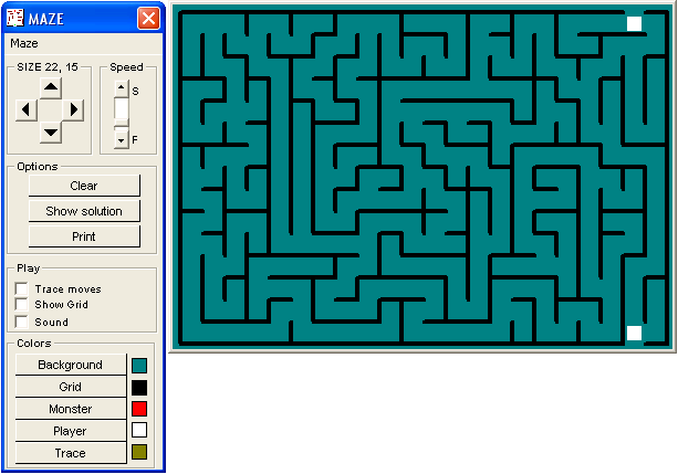 Maze (Windows) screenshot: Beginning a mid-sized game