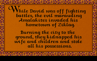 Defender of the Faith: The Adventures of David (DOS) screenshot: The various parts have their own introduction sequences.