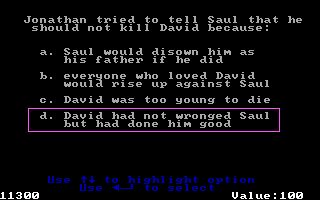 Defender of the Faith: The Adventures of David (DOS) screenshot: The obligatory bible quiz...