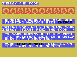 Maziacs (MSX) screenshot: Food and energy
