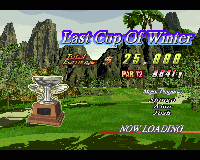 Go Go Golf (PlayStation 2) screenshot: The start of one of qualifying matches<br>There are a few screens like this showing last year's winners, their earnings, their rankings etc