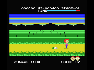 Athletic Land (MSX) screenshot: Jump the rock