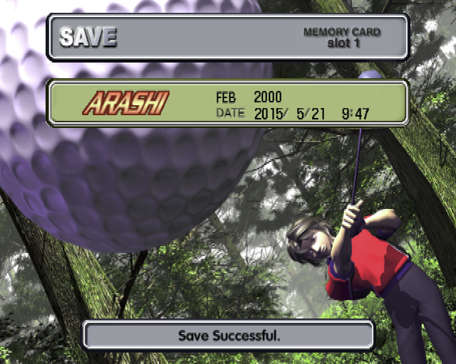 Go Go Golf (PlayStation 2) screenshot: Games can only be saved when playing in Tour mode