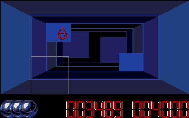 The Light Corridor (Atari ST) screenshot: Fixed and moving obstacles, and a "sticky paddle" bonus to catch.