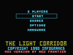 The Light Corridor (MSX) screenshot: Play Select and Options screen