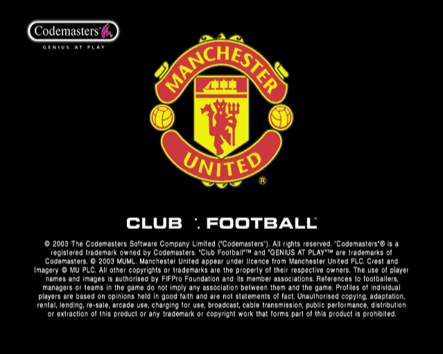Club Football: 2003/04 Season (PlayStation 2) screenshot: The game starts with a display of the club badge <br><br>Manchester United game