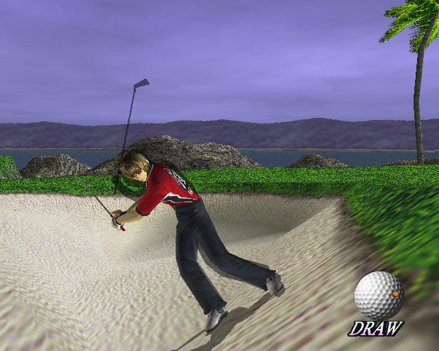 Go Go Golf (PlayStation 2) screenshot: This is quite rare but sometimes in the game when the characters are on a slope their stance is very odd