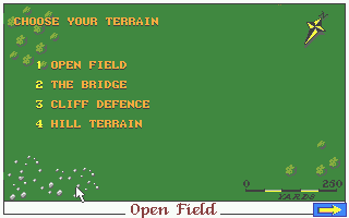 Fighting for Rome (Atari ST) screenshot: Choose the combat terrain