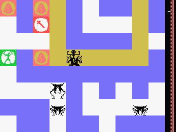 Maziacs (MSX) screenshot: Ask prisoners the way to the treasure. The path will be highlighted yellow.