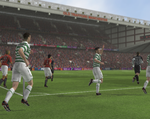 Club Football: 2003/04 Season (PlayStation 2) screenshot: At the start of the match there's a decent animation of the players taking to the field<br>The sound effects here are good too<br><br>Manchester United game