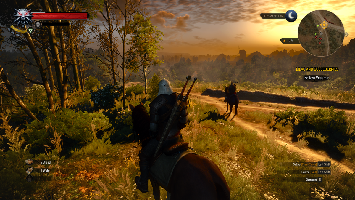 The Witcher 3: Wild Hunt (Windows) screenshot: New to the series: horse riding! Check out the beautiful view