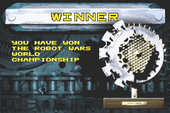 Robot Wars: Advanced Destruction (Game Boy Advance) screenshot: Winning the Champinship and unlocking more robots