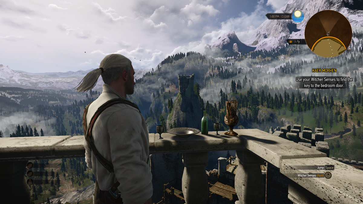 The Witcher 3: Wild Hunt (Windows) screenshot: Ahhh, what a view, what a view! High settings, even activated the famed Nvidia hair. I hope you like it!..