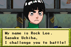 Naruto: Ninja Council 2 (Game Boy Advance) screenshot: A dialogue between Rock Lee and Sasuke