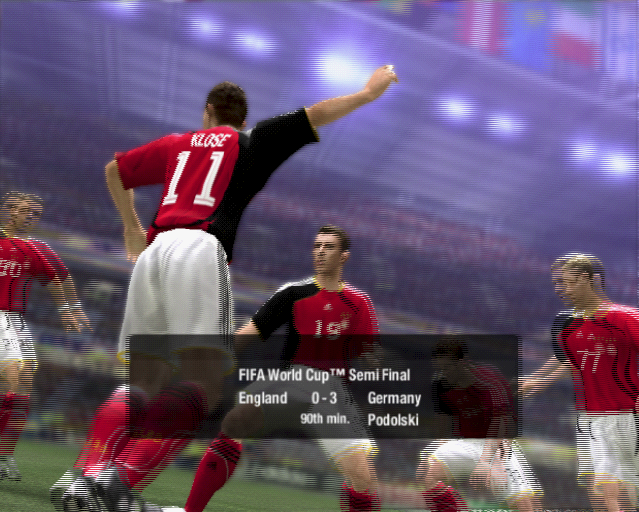 FIFA World Cup: Germany 2006 (PlayStation 2) screenshot: The final whistle blows and the German team celebrate. In the game this actually looks very good, better than the screen shot indicates