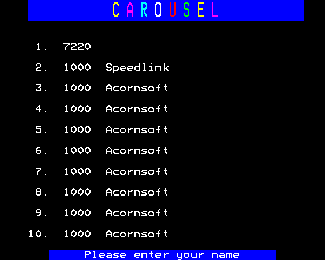 Carousel (BBC Micro) screenshot: High scores