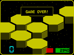Collision Course (ZX Spectrum) screenshot: Game over