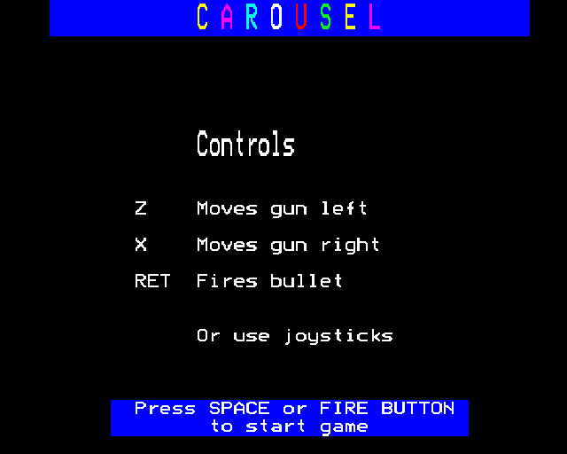 Carousel (BBC Micro) screenshot: Main menu