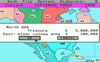Colonial Conquest (Atari ST) screenshot: Part of the information you get