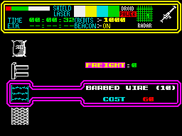 Colony (ZX Spectrum) screenshot: All the things you can buy