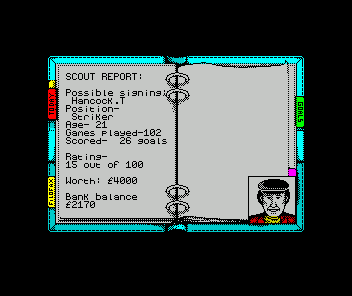 Kenny Dalglish Soccer Manager (ZX Spectrum) screenshot: As in Tony Hancock the comedian? Oh well, he'd be a better footballer than Tommy Cooper