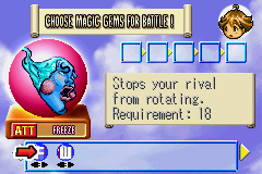 Columns Crown (Game Boy Advance) screenshot: Versus Computer: Magic gem select interface