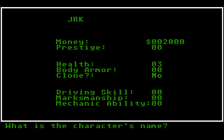 AutoDuel (Atari ST) screenshot: Creating character