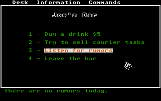 AutoDuel (Atari ST) screenshot: Joe's Bar - most location is text-only