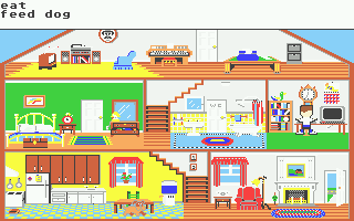 Little Computer People (Atari ST) screenshot: That dog looks bored downstairs