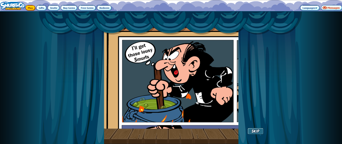 The Smurfs & Co: Spellbound (Browser) screenshot: But evil Gargamel is brewing his evil potion