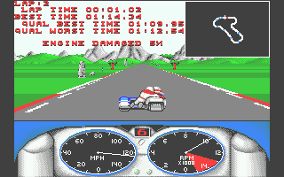 Combo Racer (Atari ST) screenshot: Resuming - notice the engine damage crashes inflict