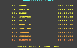 Combo Racer (Atari ST) screenshot: Starting grid order